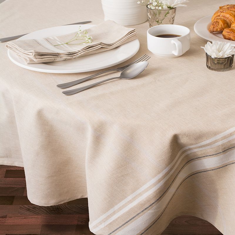 Gray and White French Striped Pattern Rectangular Tablecloth 60 x 84