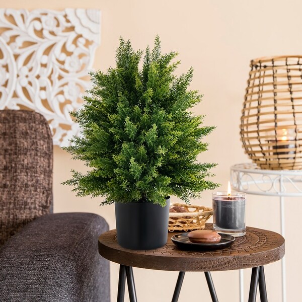 Costway 22'' Artificial Cedar Topiary Ball Tree 2Pack Faux Shrub Bush