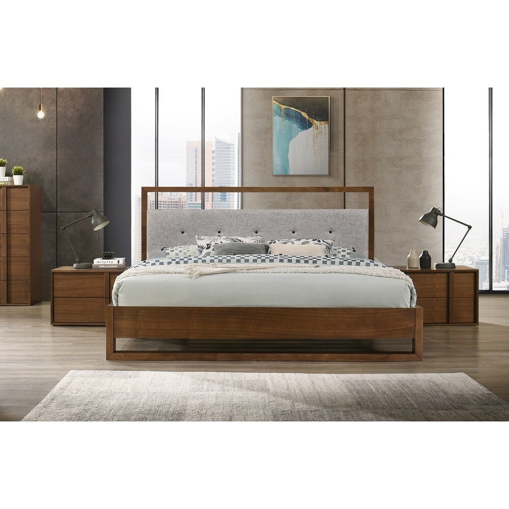 Modrest Falcor Modern Grey Fabric Walnut Bed