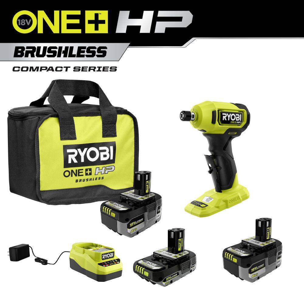 RYOBI ONE+ 18V Lithium-Ion 2.0 Ah 4.0 Ah and 6.0 Ah HIGH PERFORMANCE Batteries and Charger Kit w HP Brushless Die Grinder PSK007-PSBDG01B