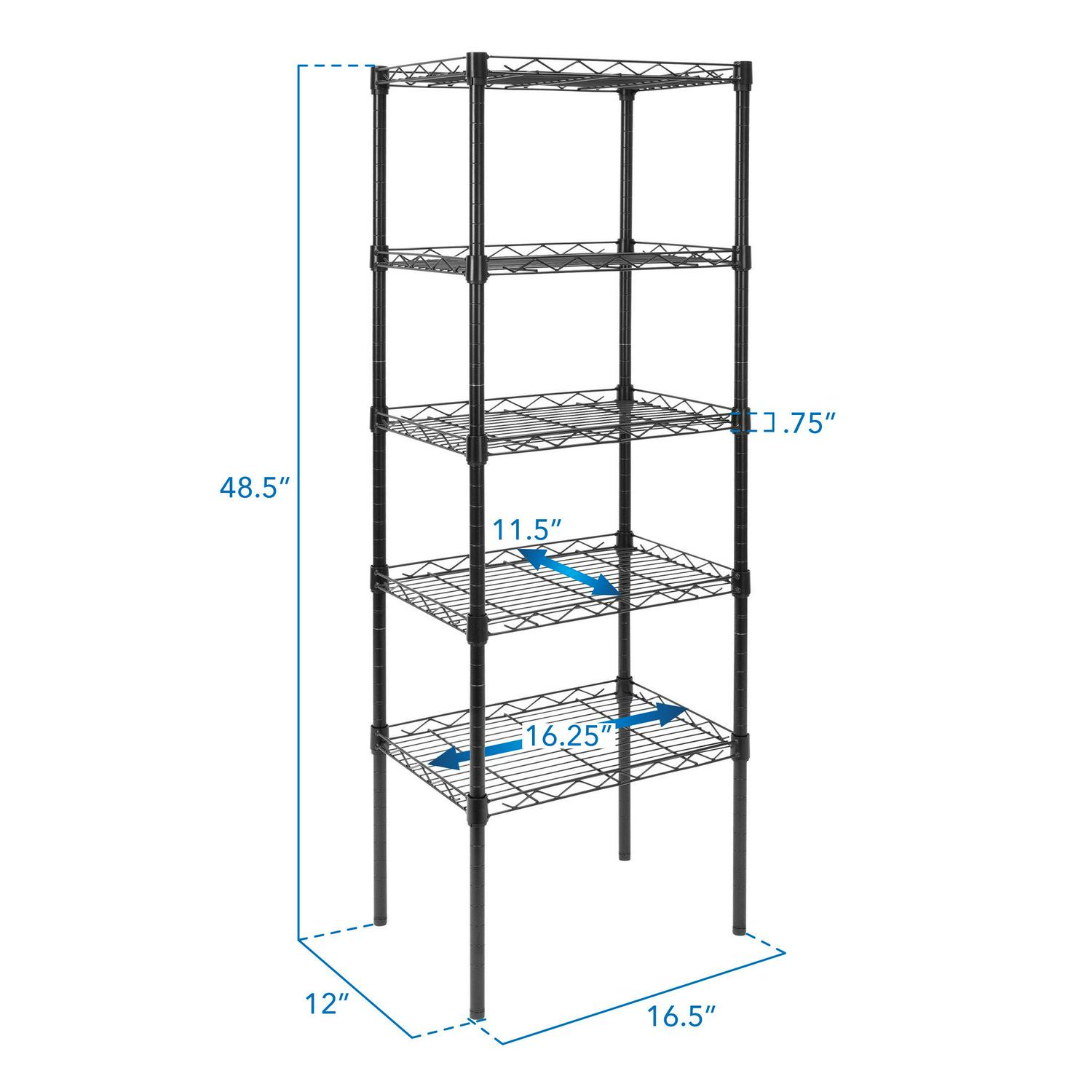 Mount-it! 16.5 W x 12 D x 48.5 H 5-Shelf Garage Shelves， Black