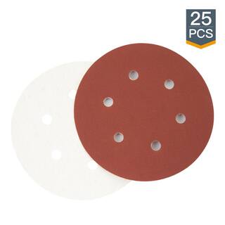 POWERTEC 6 in. 180-Grit Aluminum Oxide Hook and Loop 6-Hole Disc (25-Pack) 45218