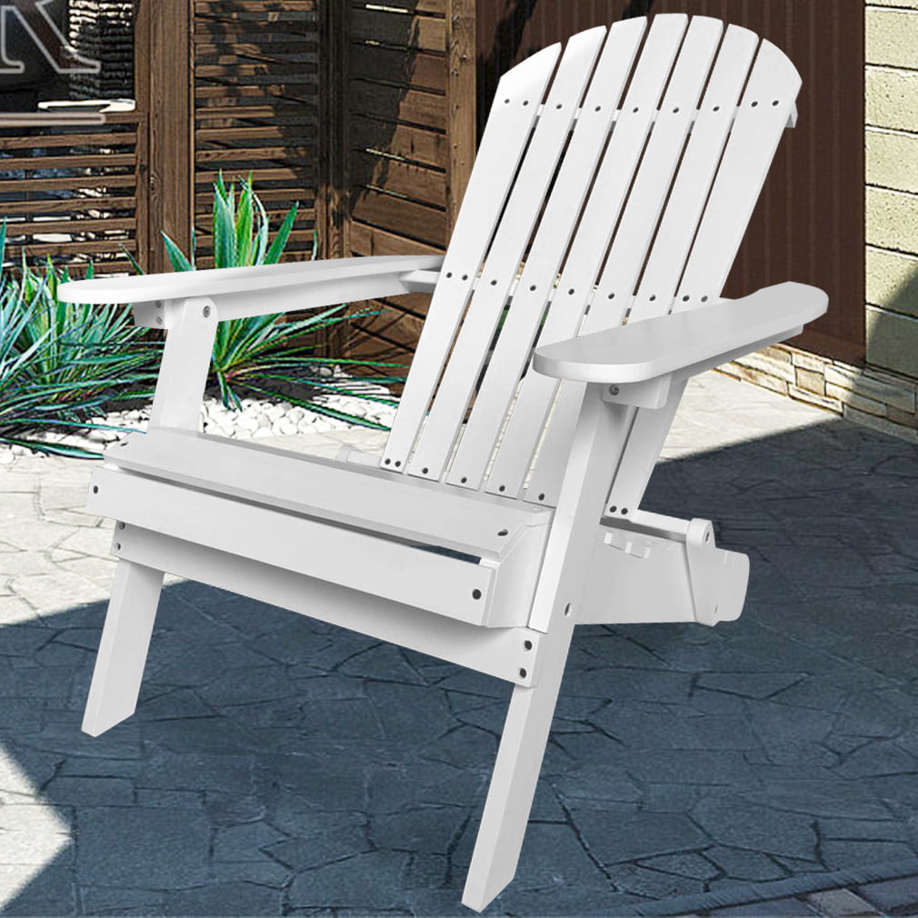 YRLLENSDAN Folding White Adirondack Chair, Outdoor Chairs Wood Outdoor Recliner Chair for Adult Wooden Fire Pit Chairs Patio Outdoor Lounge Furniture for Garden