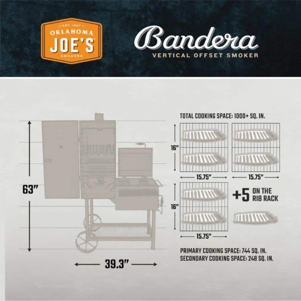 OKLAHOMA JOE'S Bandera Vertical Offset Smoker and Charcoal Grill Combo in Black with 992 sq. in. Cooking Space 16202020