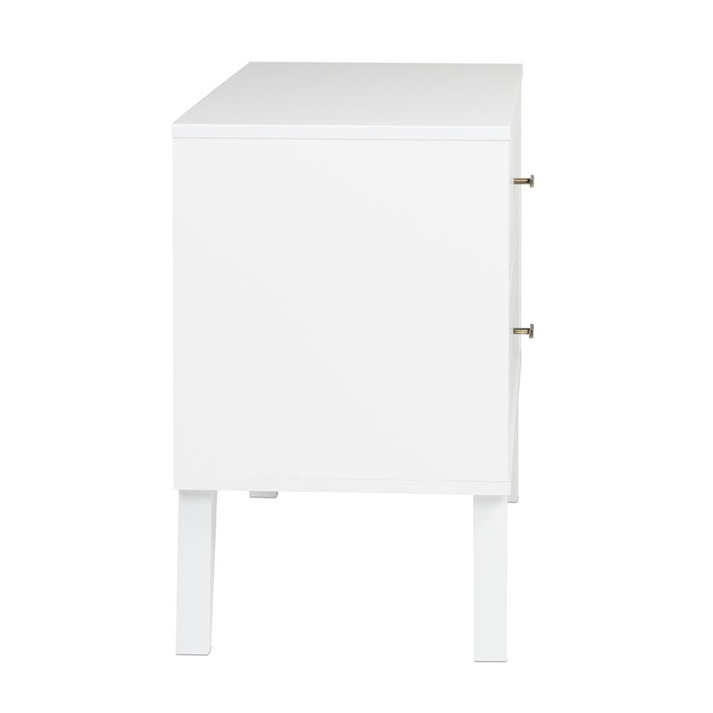 Home Square Mid Century Modern 2 Drawer Wood Nightstand Set in White (Set of 2)