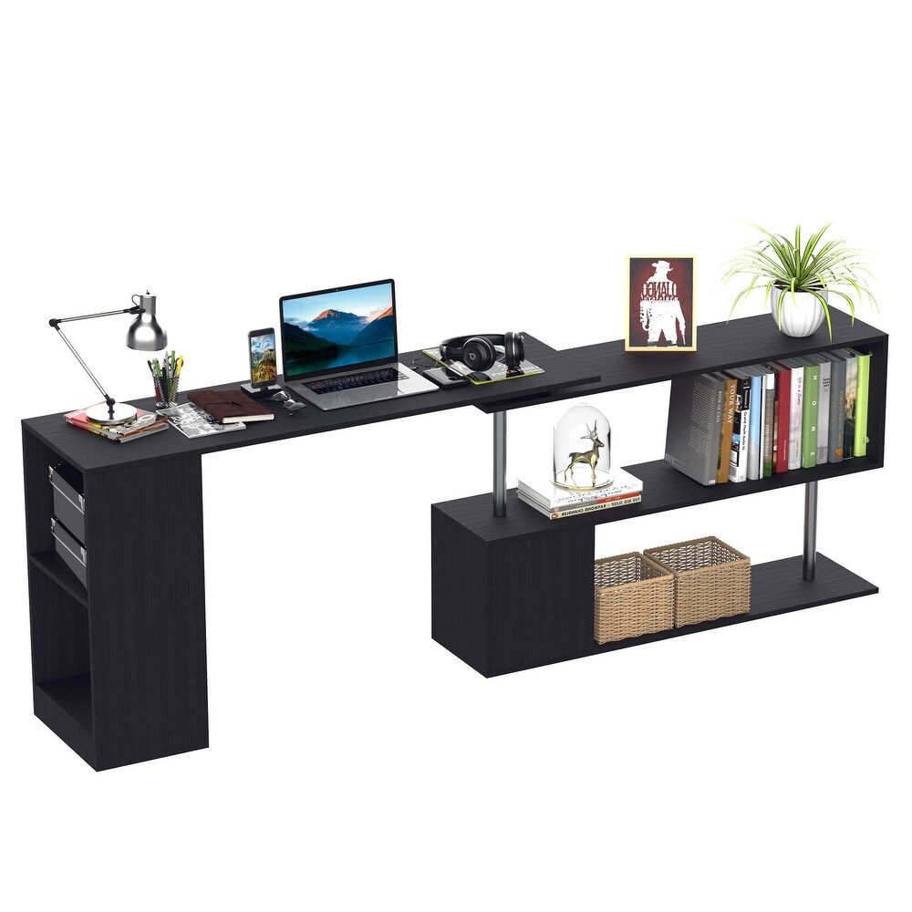 HomCom 55 in. 360 degree Rotating Corner Computer Desk w/ 3 tier Storage Shelves/Bookshelf