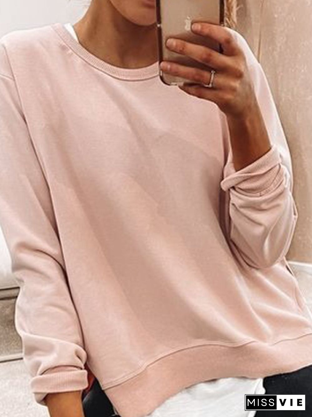 Casual Plain Crew Neck Long Sleeve Loose Sweatshirts