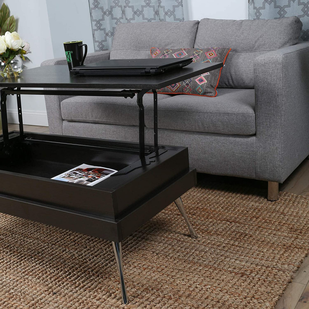 Modern Rectangular Coffee Table  Chrome Metal Legs With Lift Up Top  Espresso   Transitional   Coffee Tables   by Declusia  Houzz