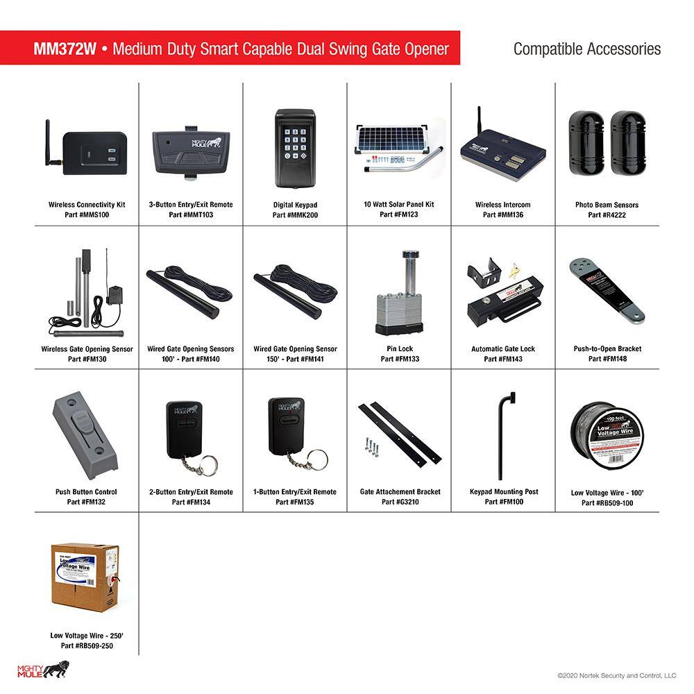 Mighty Mule Medium Duty Dual Swing Gate Opener Smart and Solar Capable MM372W