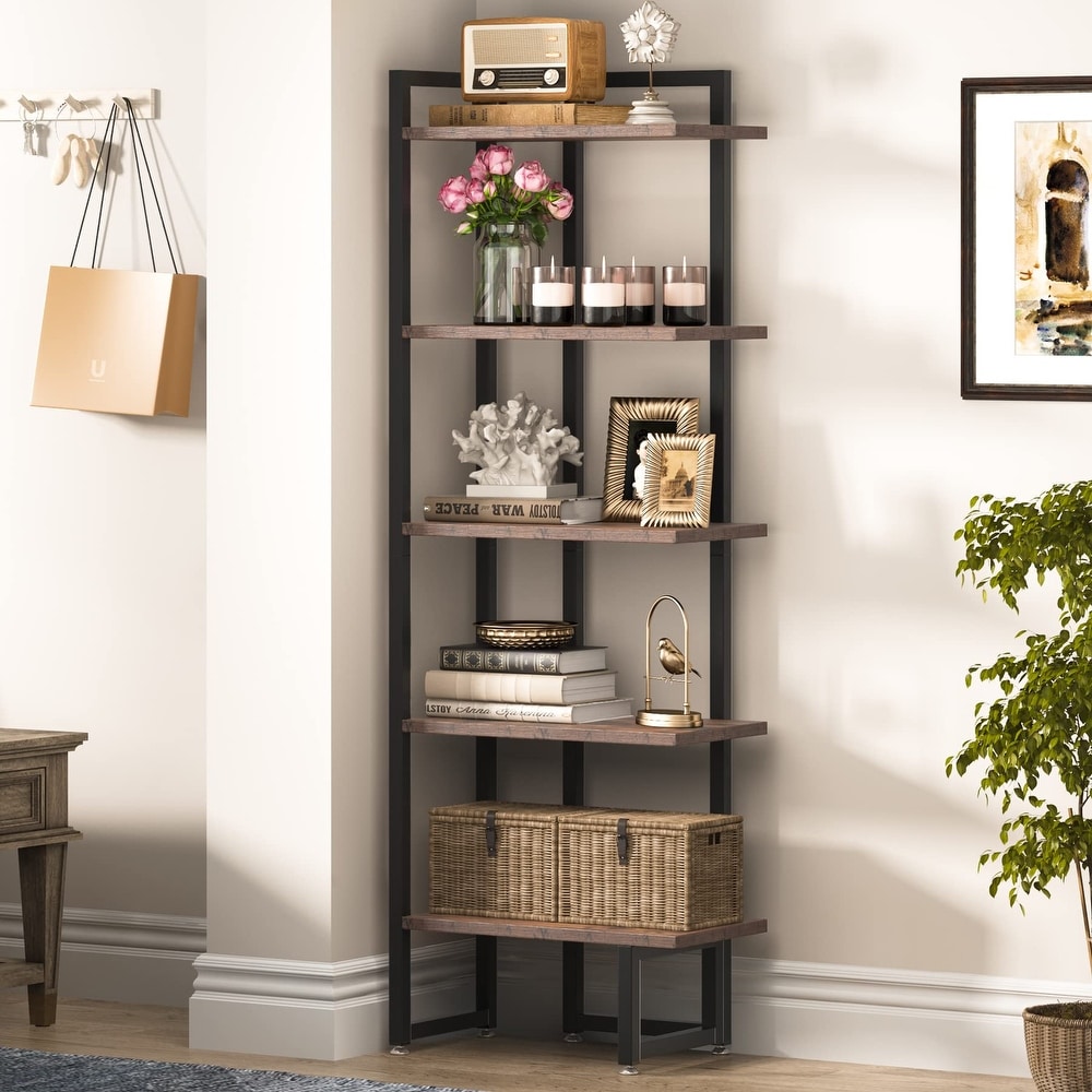 5 Tier Industrial Corner Bookshelf Corner Shelf for Home Office