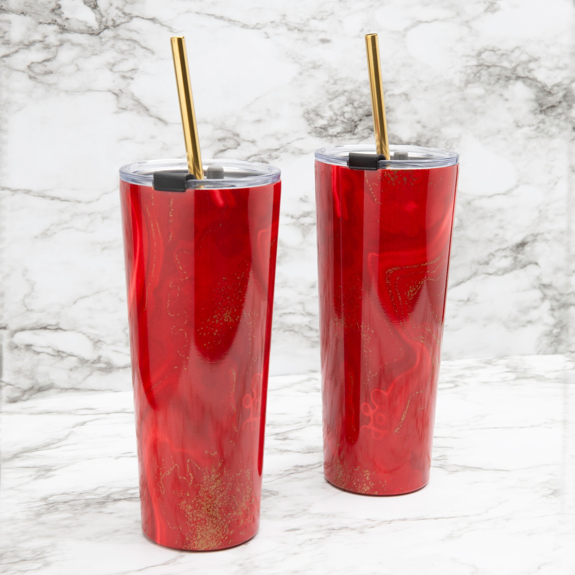 24 Oz Red Geo Insulated Tumblers, Set Of 2