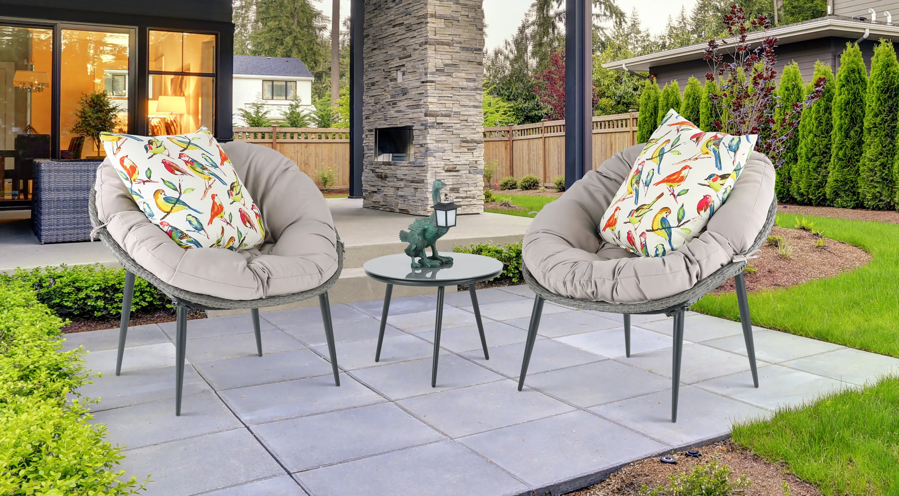 Lizzie Gray Patio Lounge Chair and Table Set