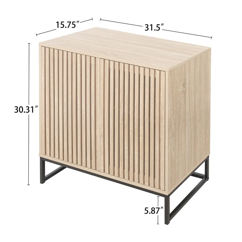 Modern Solid Wood Storage Cabinet with 2 Doors and Metal Base