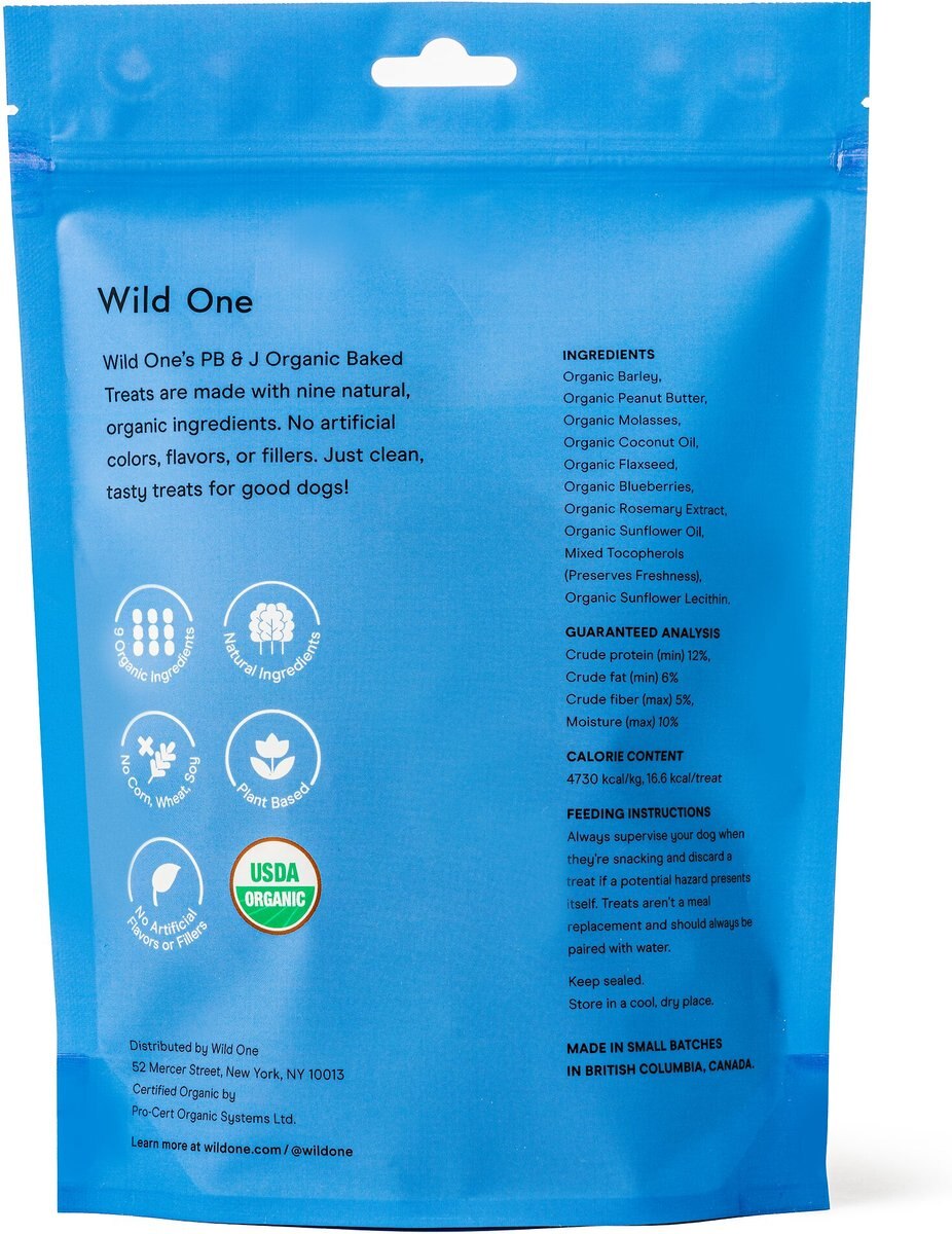 Wild One Organic Peanut Butter and Jelly Baked Dog Treats， 8-oz bag