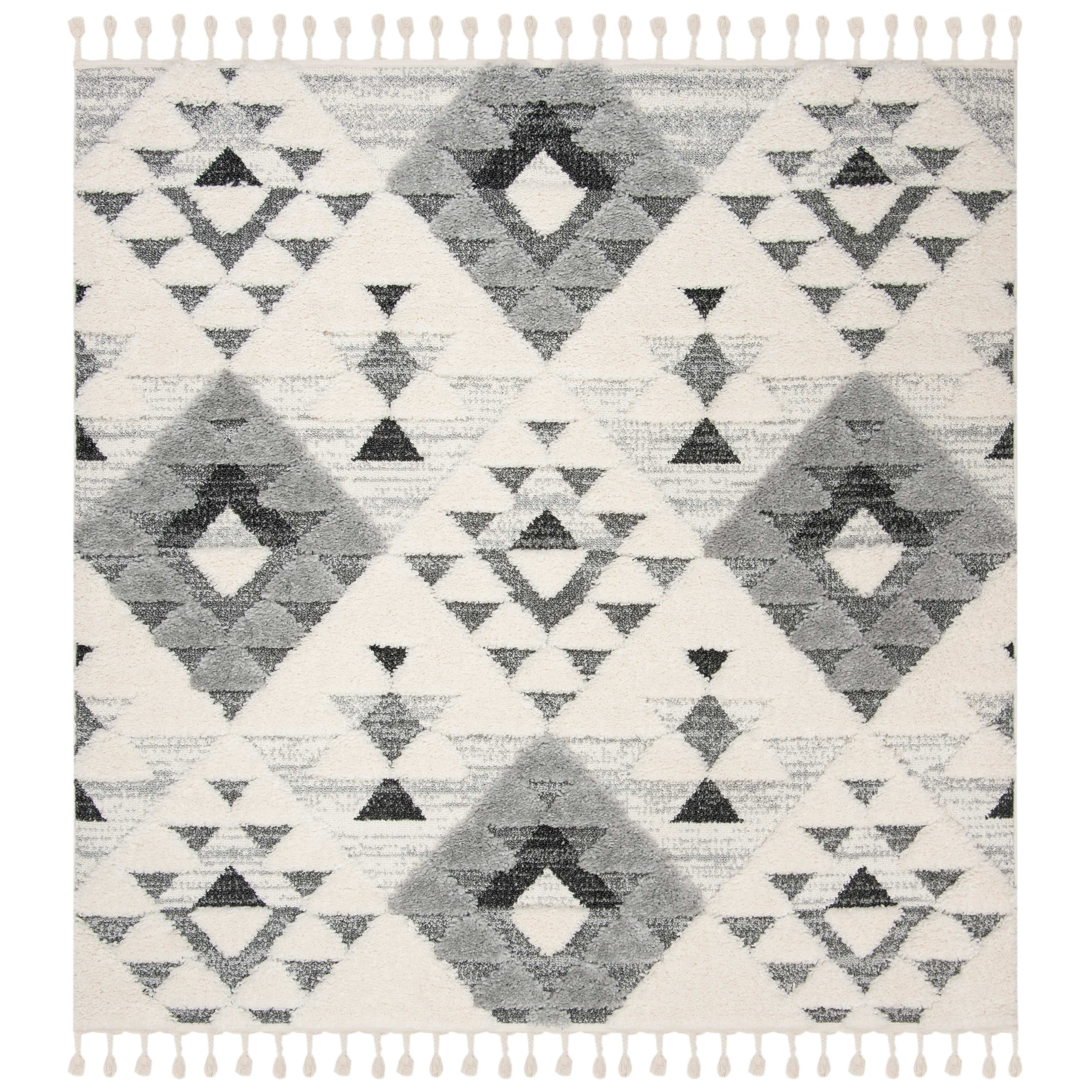 SAFAVIEH Moroccan Tassel Shag Larry Moroccan Geometric Area Rug, Ivory/Brown, 5'3