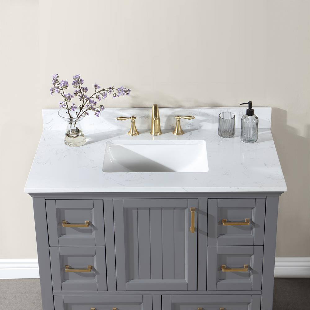 Altair Isla 42 in. W x 22 in. D x 34.5 in. H Single Sink Bath Vanity in Gray with Composite Stone top in White 538042-GR-AW-NM