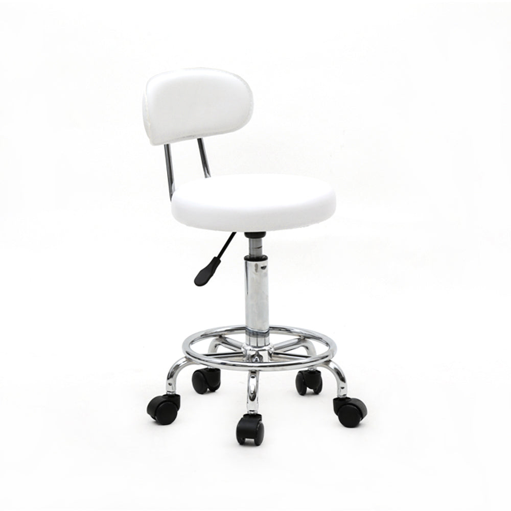 Royard Oaktree Round Shape Adjustable Salon Stool with Back and Line White