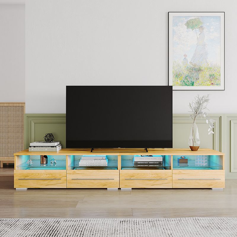 FC Design The Wood grain color TV cabinet has two drawers with color-changing light strips