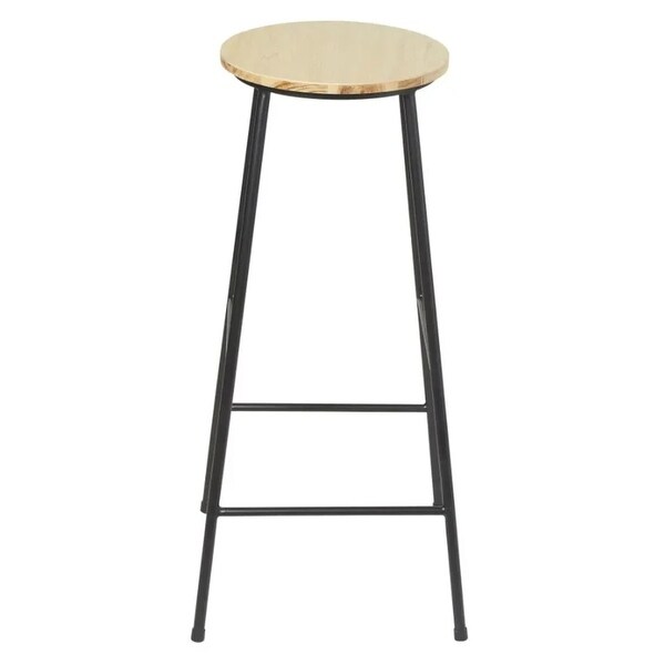 Anahaw Fir and Black Metal Industrial Bar Stool