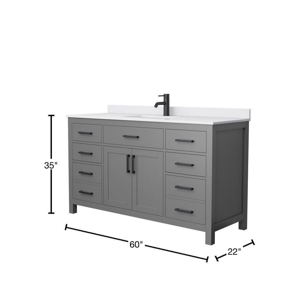 Wyndham Collection Beckett 60 in. W x 22 in. D x 35 in. H Single Sink Bathroom Vanity in Dark Gray with White Cultured Marble Top WCG242460SGBWCUNSMXX