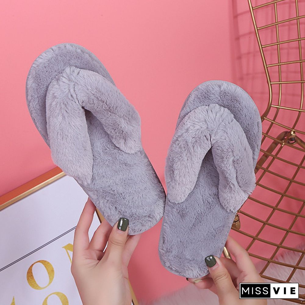 Fashion Fur Women Home Slippers Autumn Winter Warm Flat Ladies Shoes Slip On Plush Women Flip Flops Slides