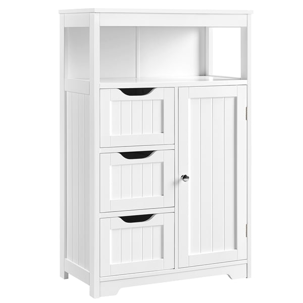 SMILE MART Wooden Floor Cabinet Bathroom Storage Organizer Multiple Tiers Shelves Cabinet for Bedroom Bathroom Living Room Cabinet,White