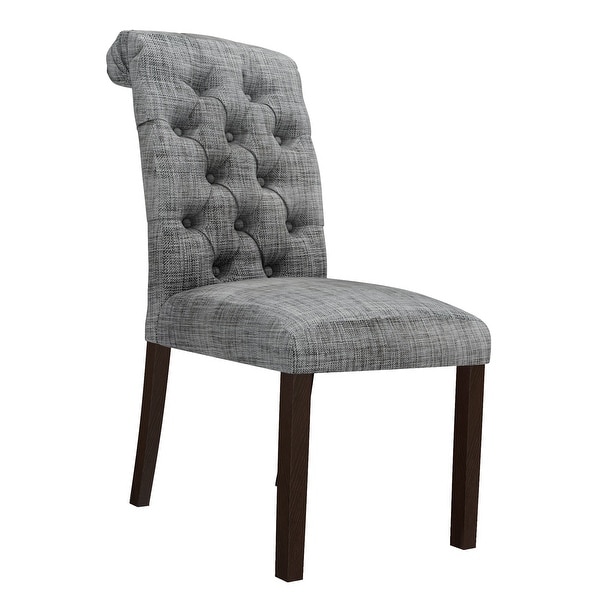 Fabric Upholstered Dining Chairs In a Soft Beige Linen with Tufted Back And Solid Wood Legs， Set of 2 - N/A