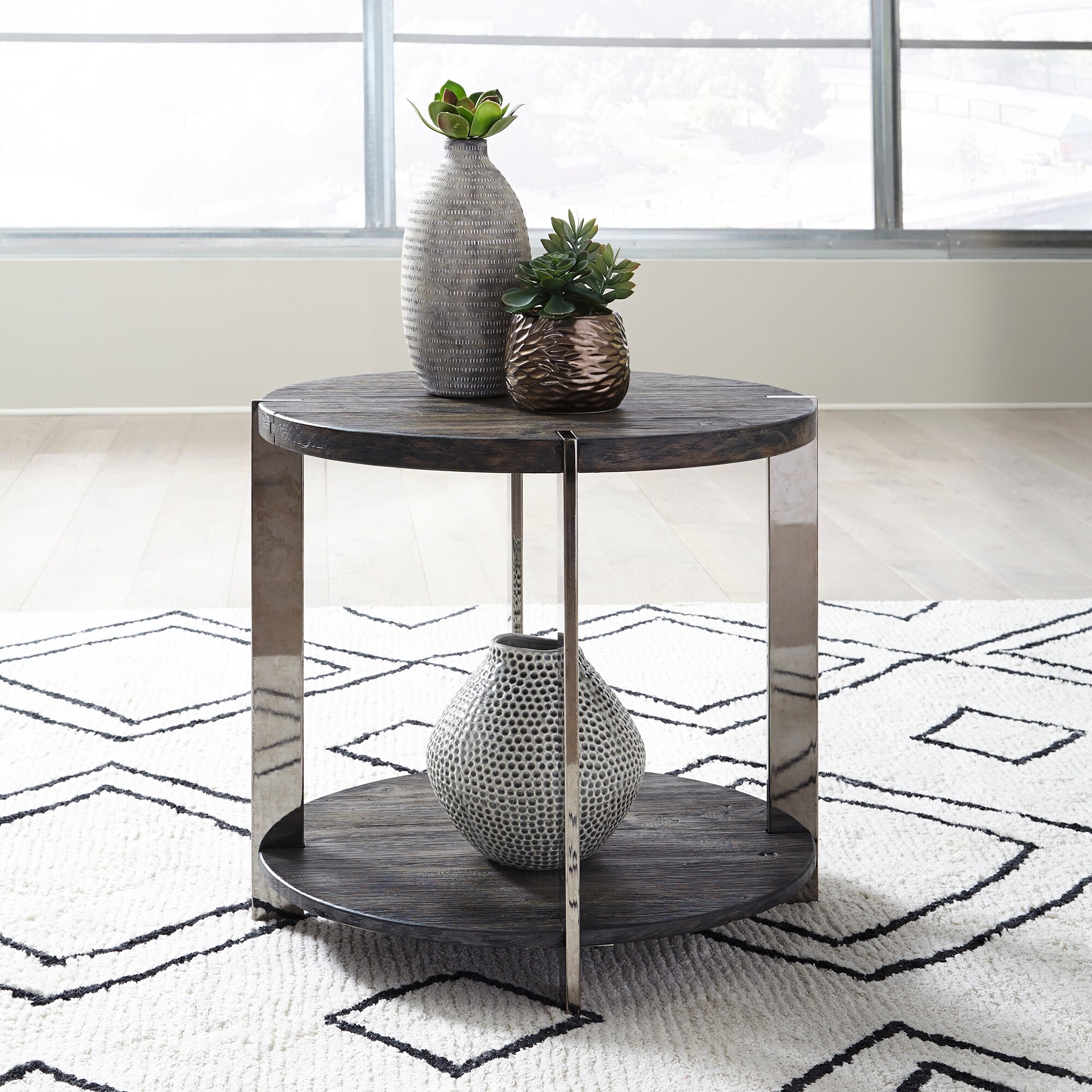 Paxton Charcoal with Chrome Plated Metal End Table