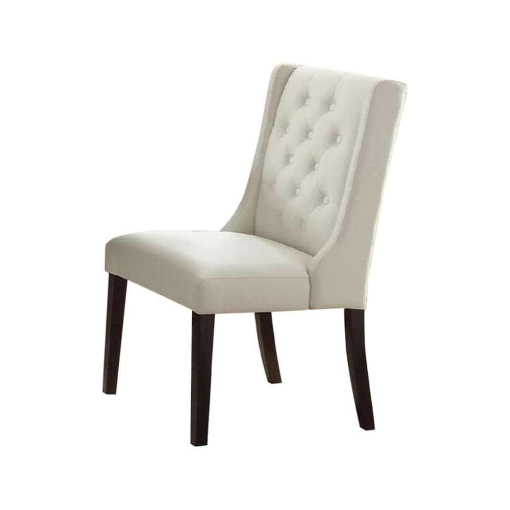 Upholstered Button Tufted Leatherette Dining Chair  Set Of 2 White   26\