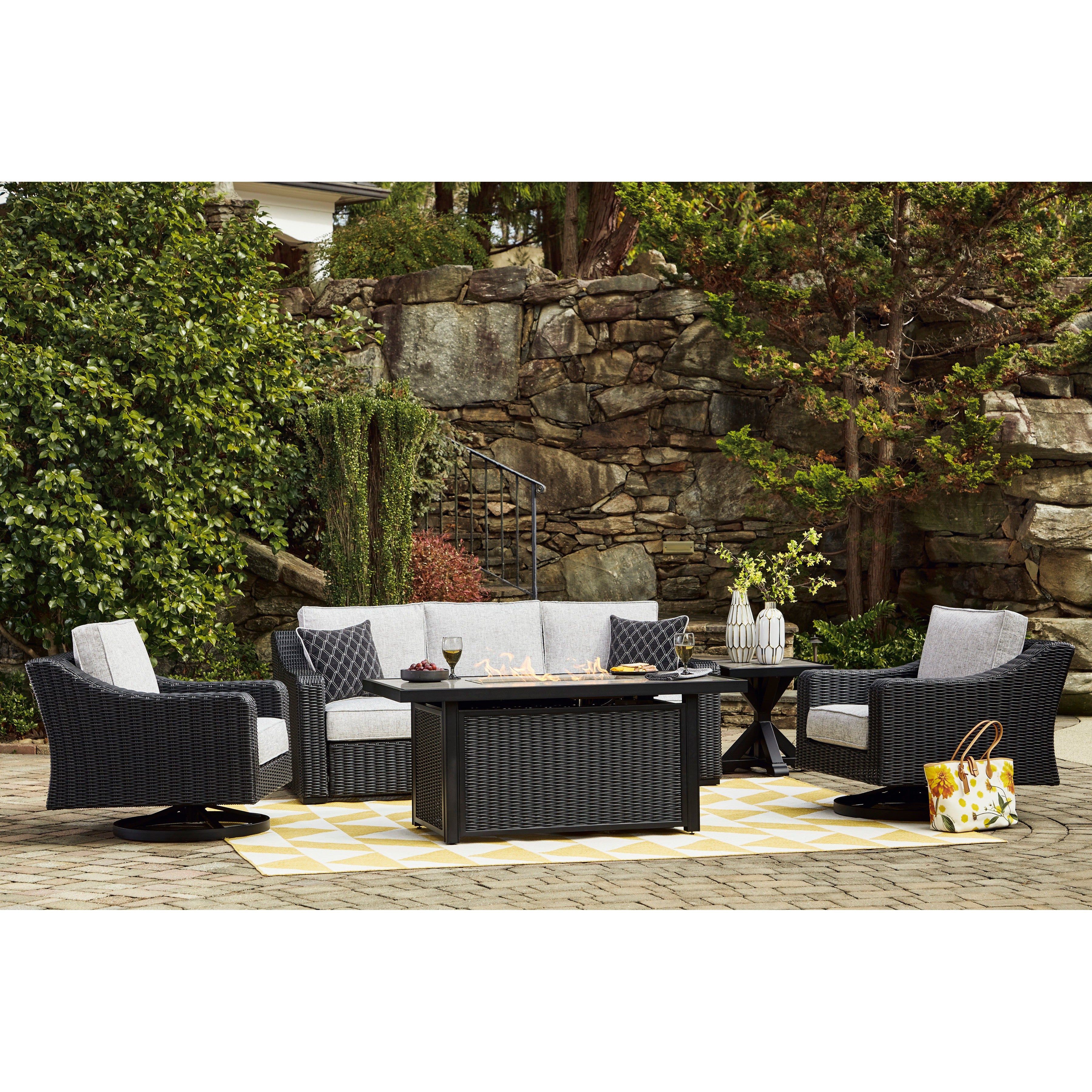 Fire Island Black Outdoor 3-Piece Seating Set (Sofa +2 Swivel Rockers)