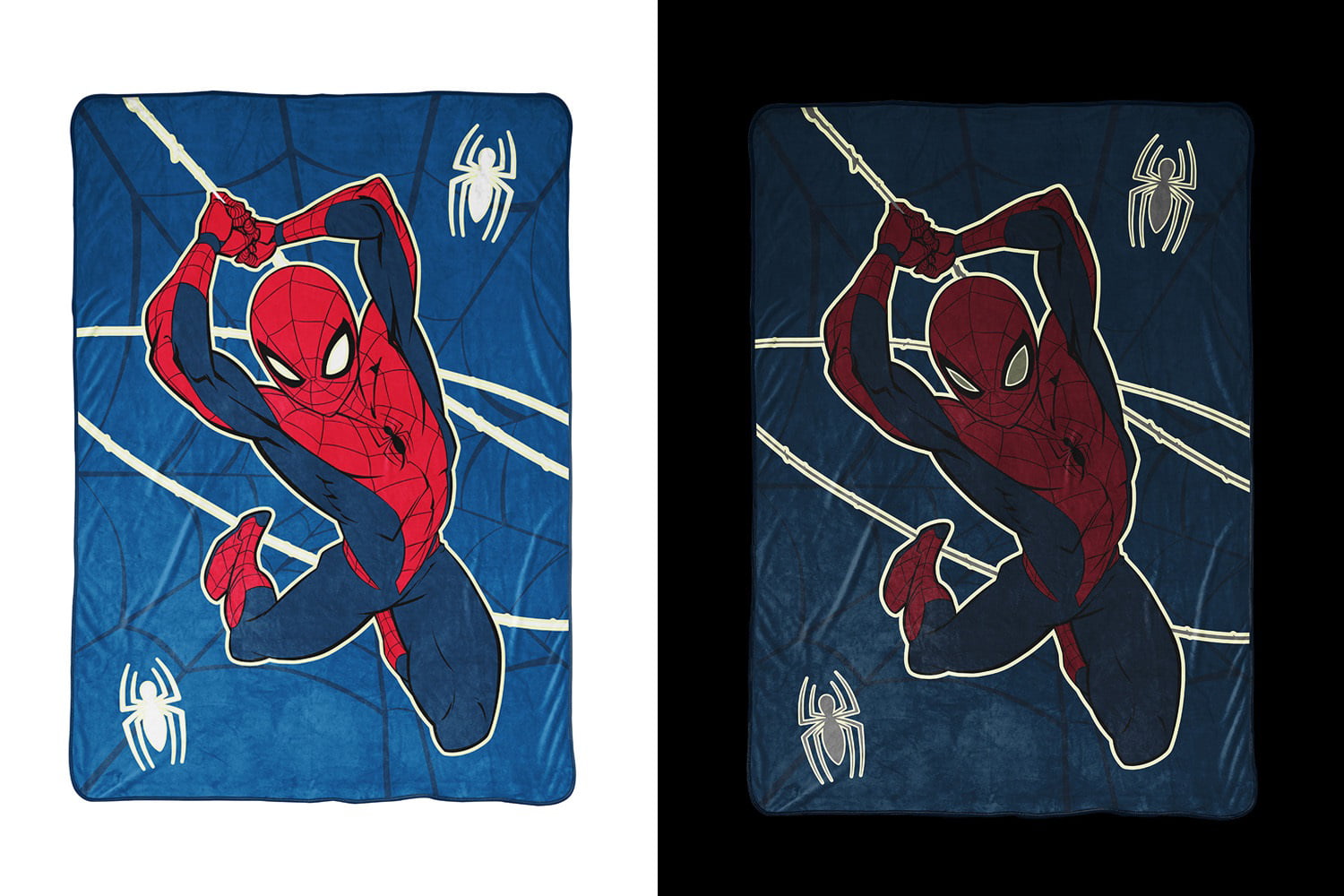 Spider-Man Swing Into Action Glow In The Dark Kids Twin Blanket， 62 x 90， Microfiber， Blue， Marvel