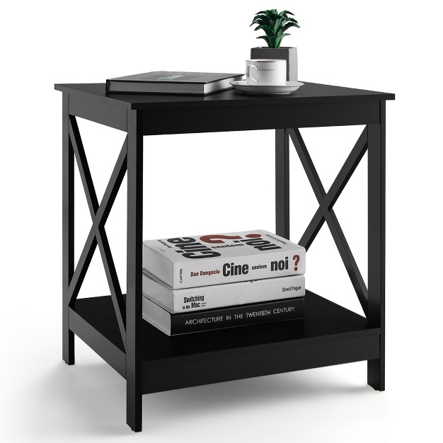 Costway Side Table 2 Tie Coffee Tea End Table Wooden Nightstands Storage Shelf White black espresso