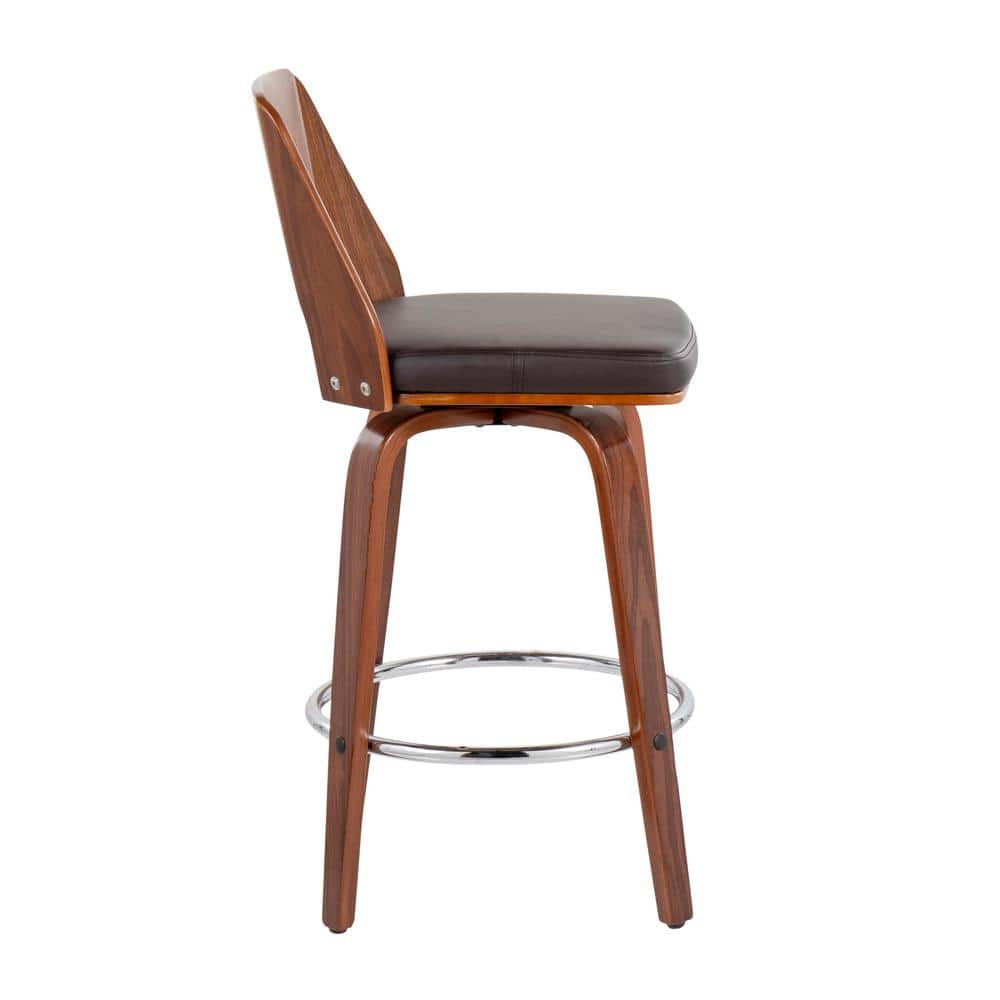 Lumisource Trilogy 34.5 in. Counter Height Bar Stool in Brown Fraux Leather and Walnut Wood (Set of 2) B24-TRILO2-SWVR WLBN2