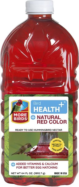 More Birds Bird Health+ Natural Red Ready-to-Use Nectar Hummingbird Food， 64-oz bottle