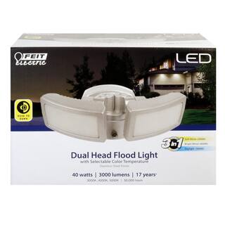 Feit Electric 40-Watt Stainless Outdoor Security Dual Head Dusk to Dawn with Color Changing Integrated LED Flood Light S10DFL3WYDDSS