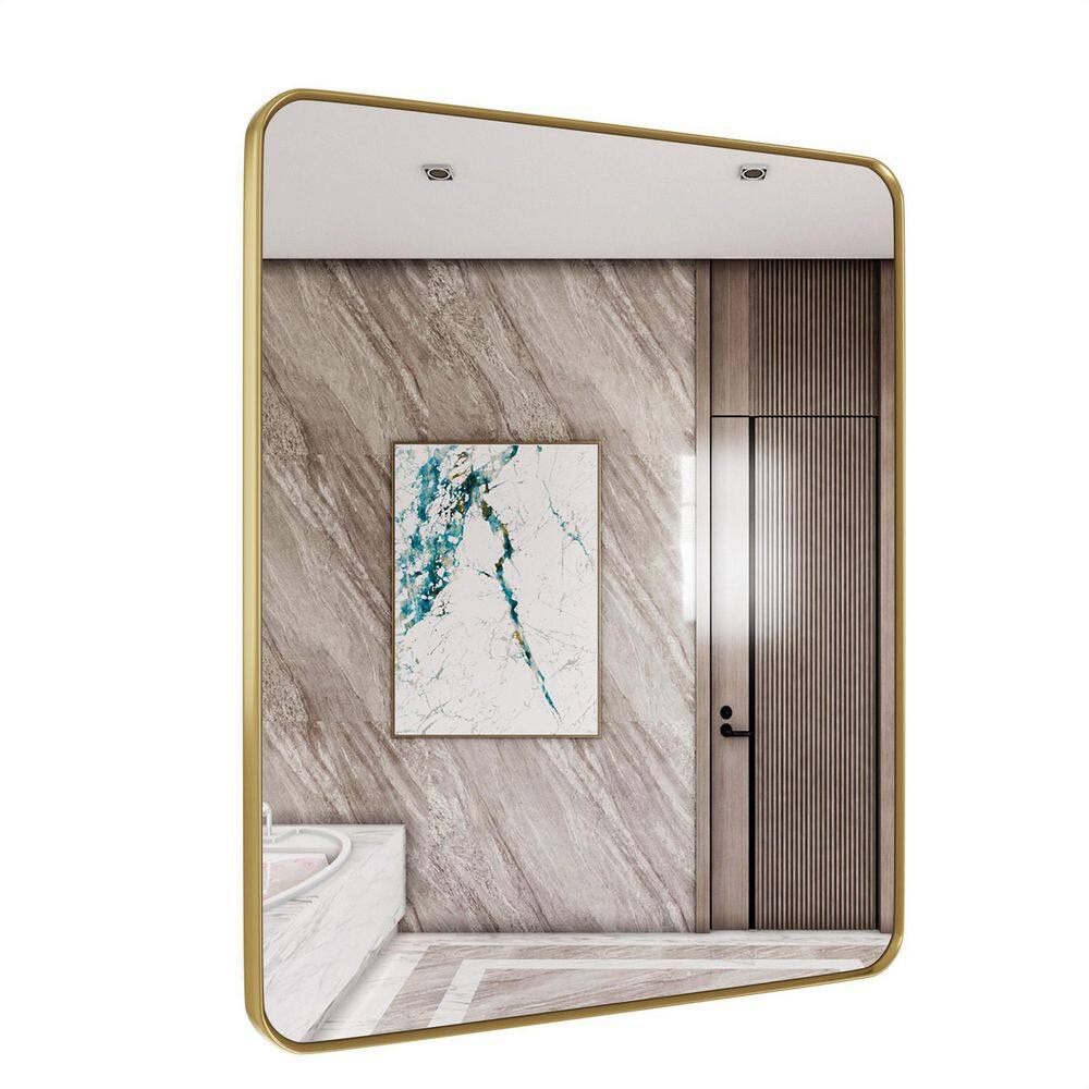 ELLOALLO 30 in. W x 36 in. H Rectangular Aluminum Framed Wall Mount Bathroom Vanity Mirror in Gold EVM-S-FG30