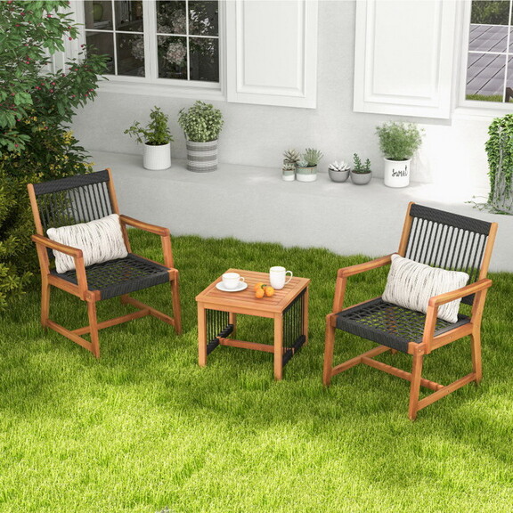 Costway 31298765 3 Pieces Acacia Wood Patio Furnit...