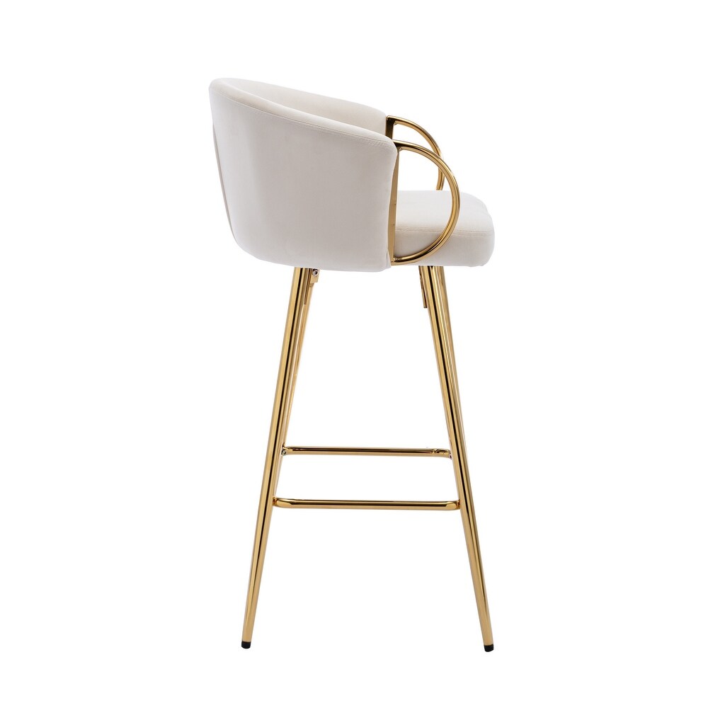 39.37 Inch High Velvet Bar Stools With Golden legs (Set of 2)   N/A