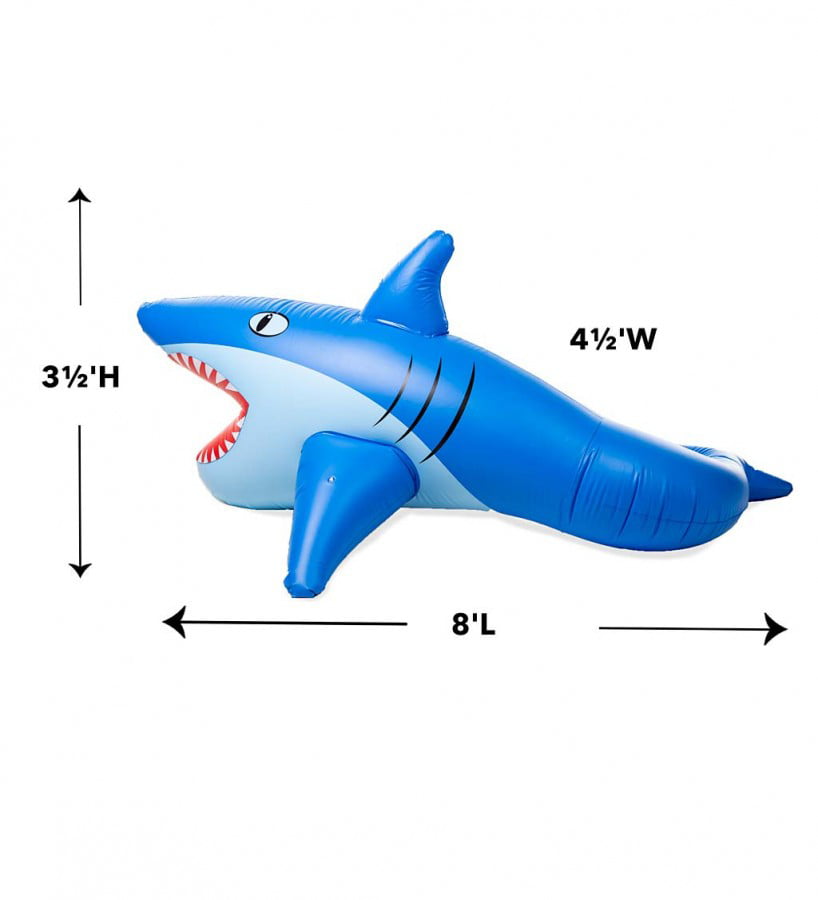 HearthSong 8-Foot Giant Inflatable Mister Shark Sprinkler for Kids' Outdoor Active Water Play