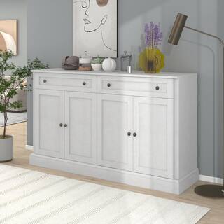 Runesay 54 in. W x 15.7 in. D x 31.5 in. H Antique White MDF Ready to Assemble Kitchen Cabinet Sideboard with Drawers and Doors KCAW-2242