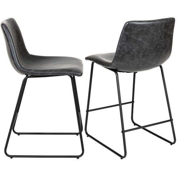 Modern Grey Bonded Leather with Metal Sled Base Counter Height Dining Stools