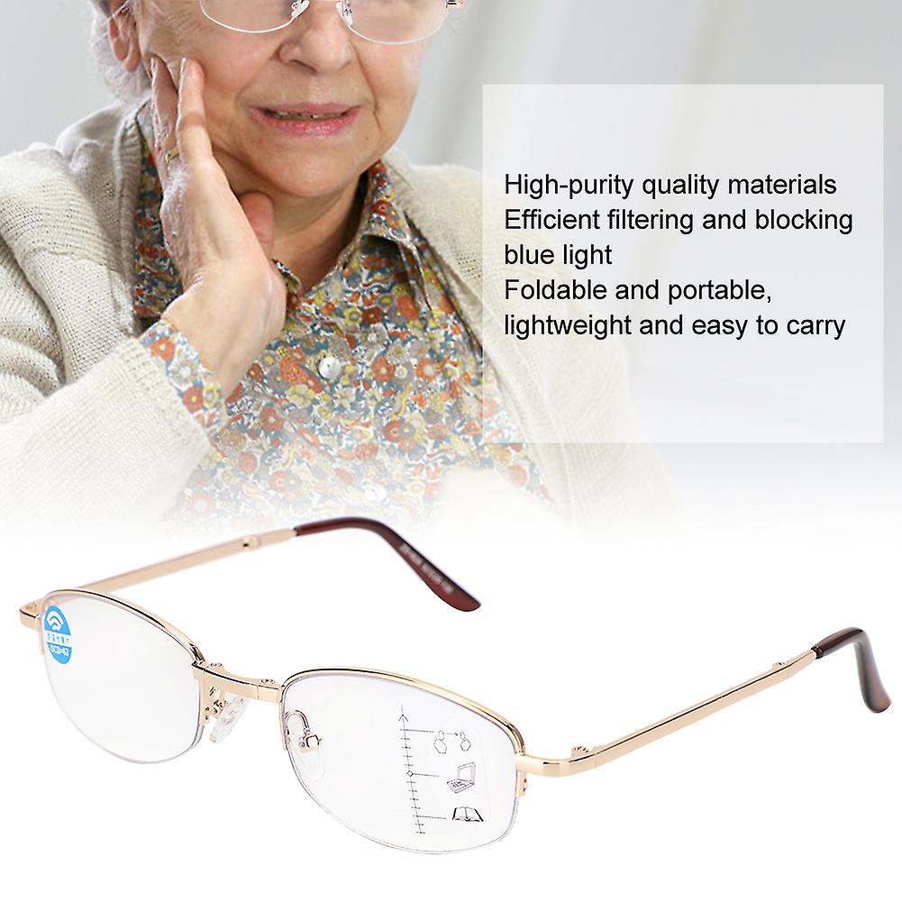 Multifocal Progressive Presbyopic Glasses Blue Light Blocking Reading Glasses For Men Women(+200 Gold Frame)