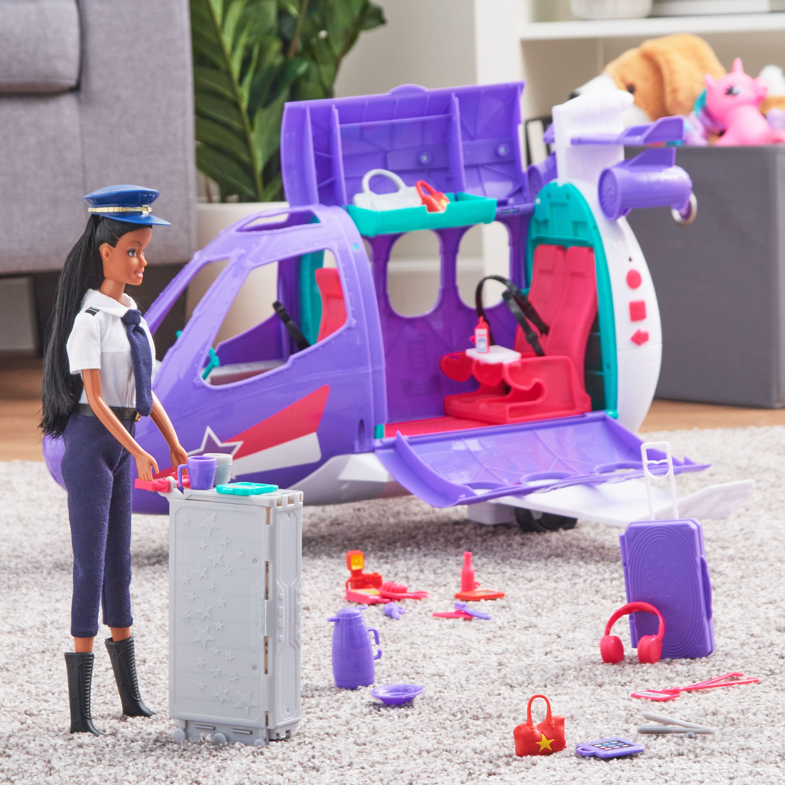 Kid Connection Jet Plane & Pilot Play Set, Dark Skin Tone, 54 Pieces