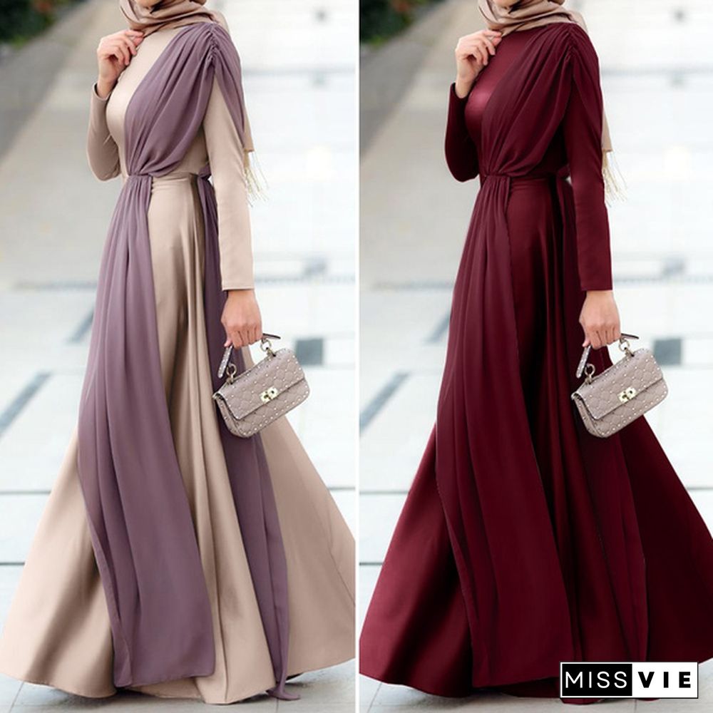 ZANZEA Women Plain Kaftan Muslim Full Sleeve Party Elegant Satin Bohemian Spring Long Maxi Shirt Dress