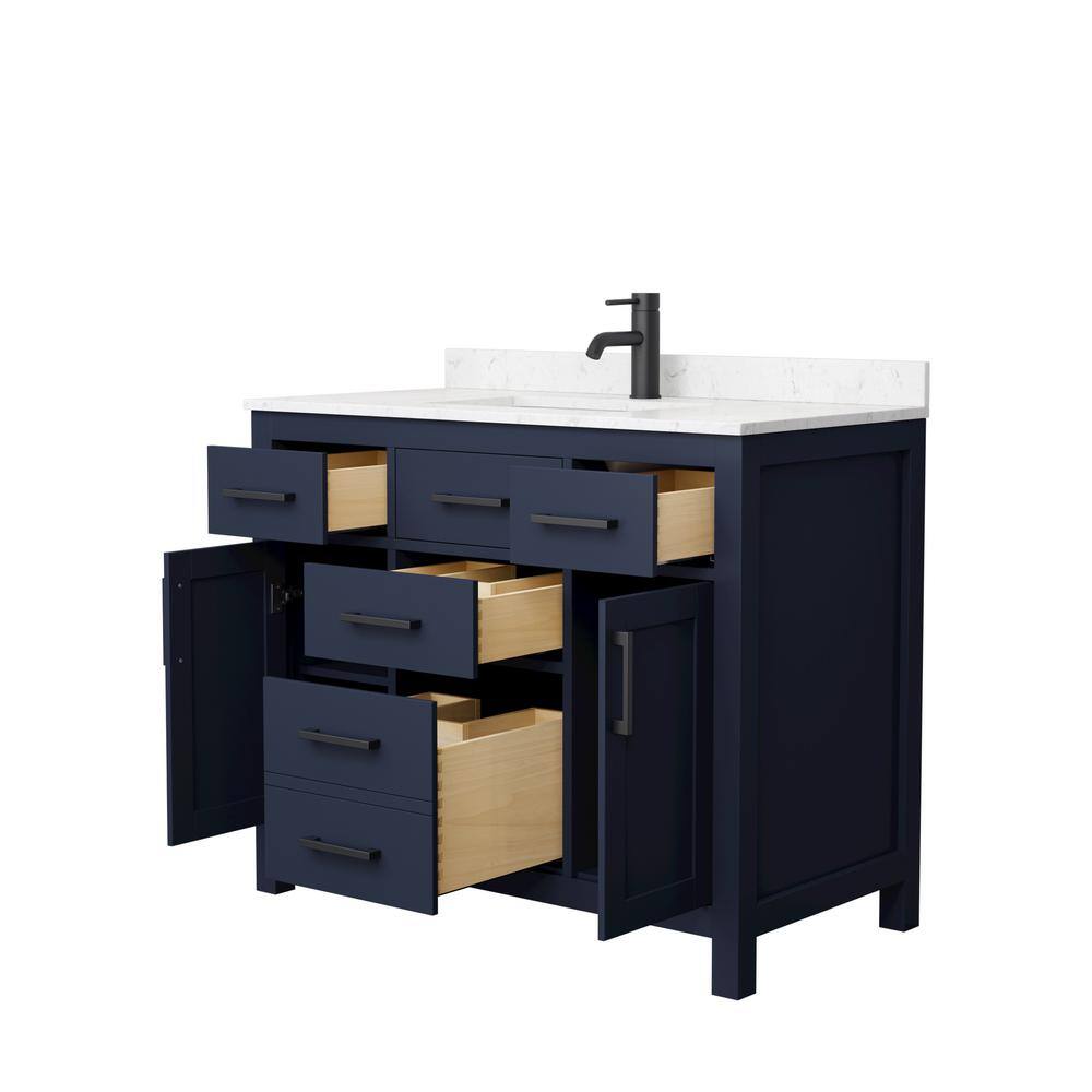 Wyndham Collection Beckett 42 in. W x 22 in. D x 35 in. H Single Sink Bathroom Vanity in Dark Blue with Carrara Cultured Marble Top WCG242442SBBCCUNSMXX