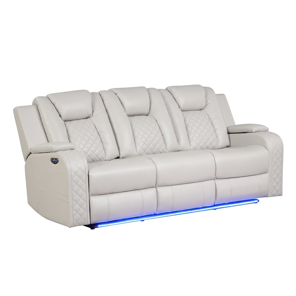 Benz Power Reclining Sofa with Built in USB   Bottom Lights LED Made in Faux Leather