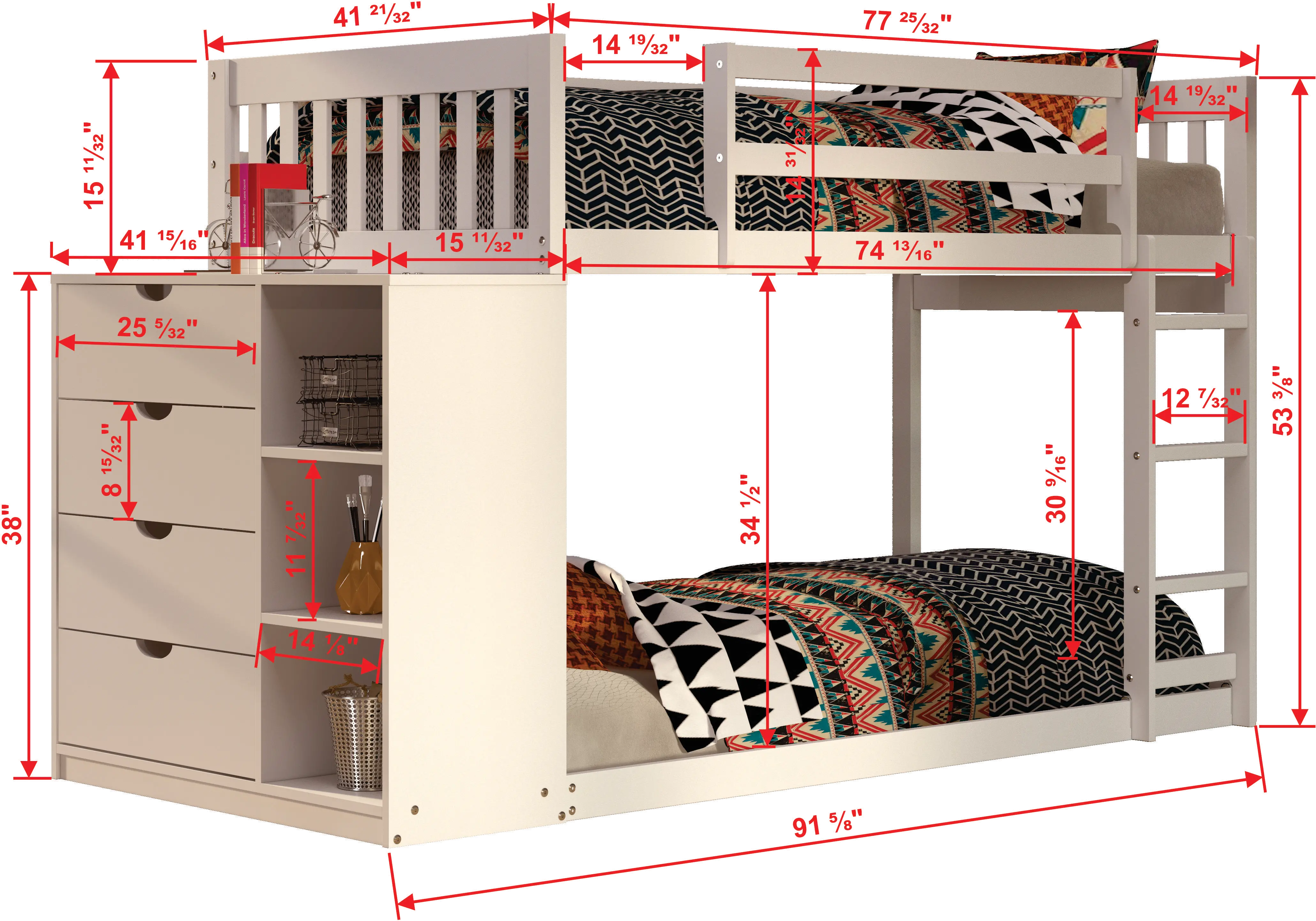 Mission White Twin-over-Twin Bunk Bed with Chest