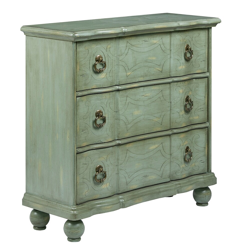 Scroll Wooden Chest with 3 Drawers in Green