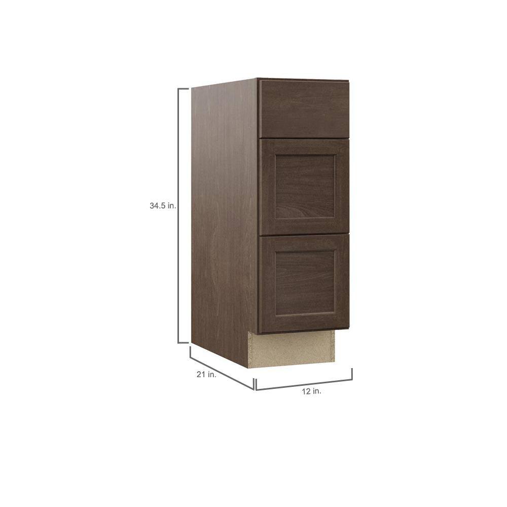 Hampton Bay Shaker Assembled 12x34.5x21 in. Bathroom Vanity Drawer Base Cabinet with Ball-Bearing Drawer Glides in Brindle KVDB12-BDL