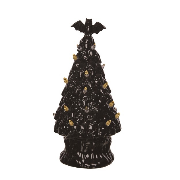 Transpac Dolomite 14 5 In Black Halloween Light Up Tree With Bat Topper